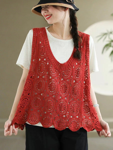 Women Artsy Knitted Cutout V-Neck Vest AS1046 Ada Fashion