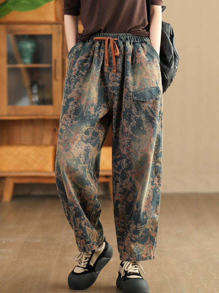 Women Casual  Tie-dye Autumn Strap Denim Harem Pants AI1028 YYMY