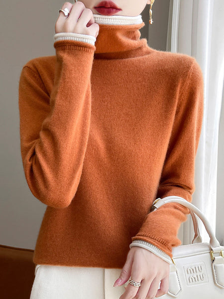 Women Autumn Turtleneck Colorblock Wool Sweater BA1010 Genistyle Shop