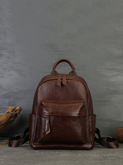 Women Casual Soft Leather Pure Color Backpack AK1044 Genistyle Shop