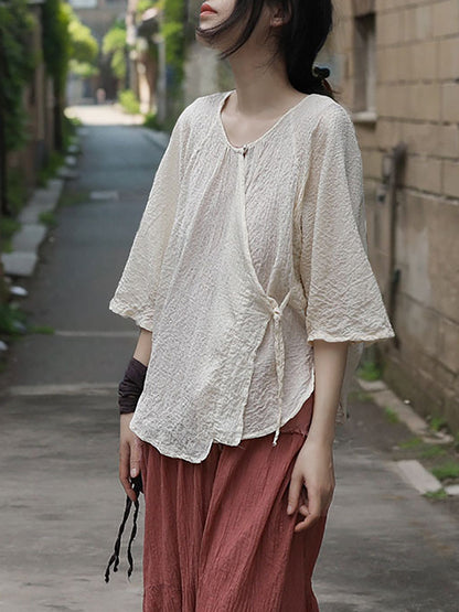 Women Summer Casual Solid Strap Jacquard Shirt FG1040 Ada Fashion