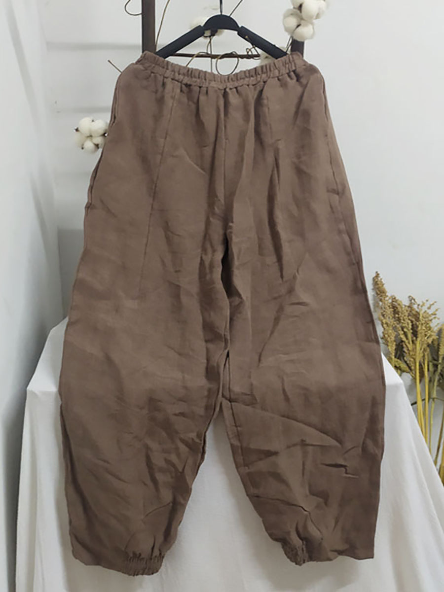 Women Spring Vintage Solid Solid Ramie Loose Pants KL1032 Ada Fashion