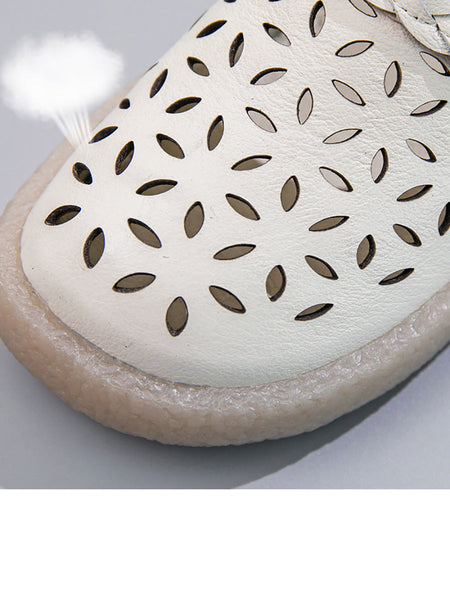 Women Summer Leather Solid Cutout Flat Sandals RR1026 ROX