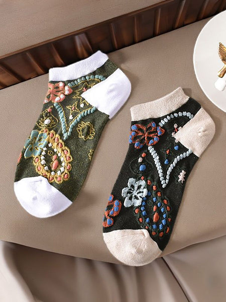 5 Pairs Women Summer Flower Jacquard Short Socks CO1040 Ada Fashion
