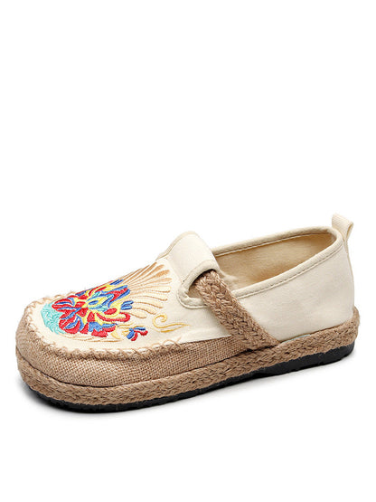 Women Summer Ethnic Embroidery Cloth Linen Flat Shoes AH1011 TACH