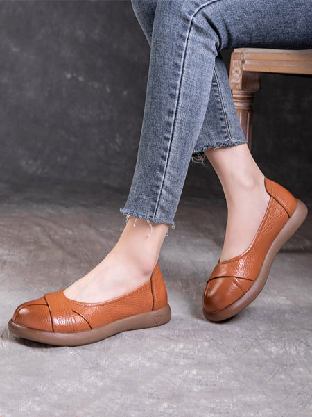 Spliced Genuine Cross Shoes Casual Women Flat Leather FashionChic