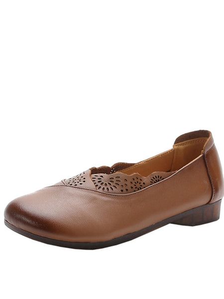 Women Artsy Solid Soft Leather Spliced Low Heel Shoes RR1048 BC