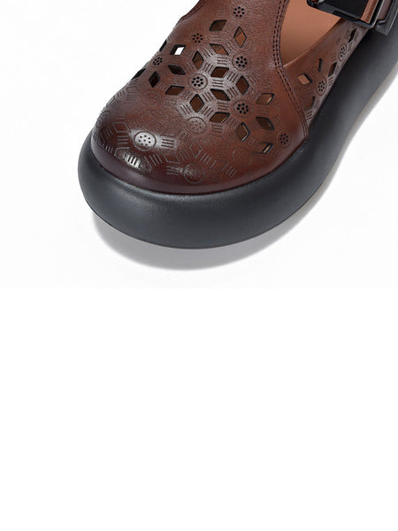 Out Hollow Casual Leather Women Genuine Shoes Summer Platform FashionChic