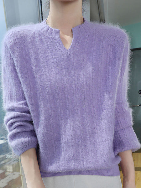 Women Autumn V-Neck Solid Wool Warm Knit Sweater AV1013 Genistyle Shop