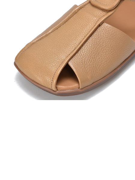 Women Summer Vintage Soft Leather Spliced Flat Sandals ZZ1027 Ada Fashion