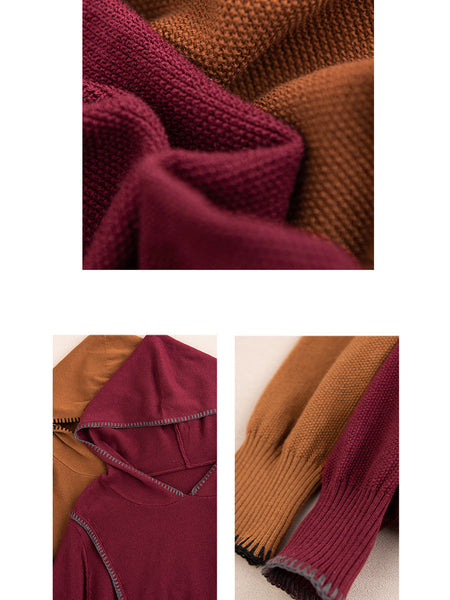 Women Autumn Casual Split Hem Knit Hooded Blouse AI1066 ZMMM