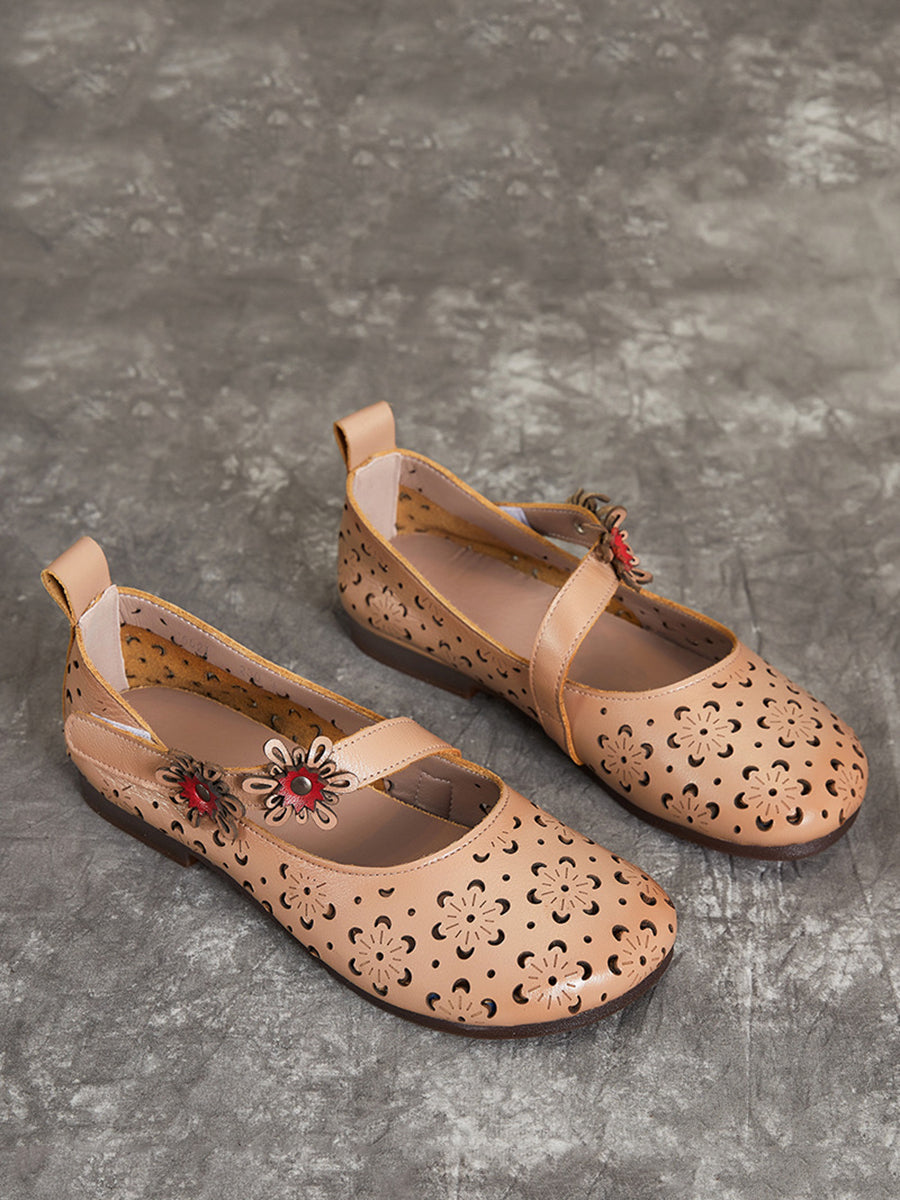 Women Summer Vintage Leather Flower Cutout Sandals OP1047 MXXZ