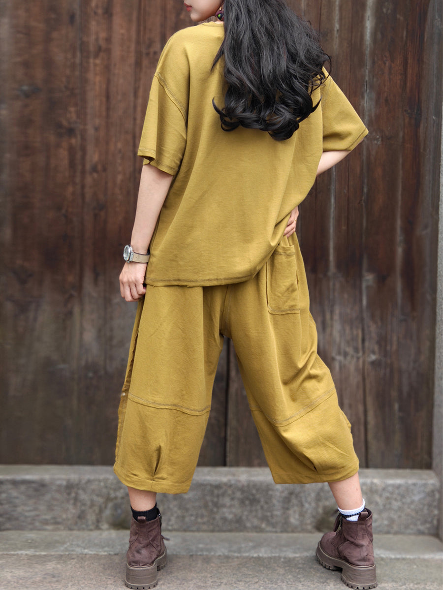 Plus Size Women Casual Summer Solid 100%Cotton Suits PA1011 Ada Fashion