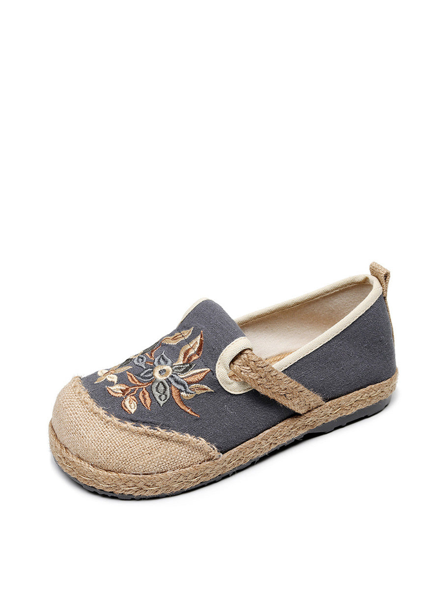 Women Ethnic Flower Embroidery Linen Cotton Flat Shoes AH1062 TACH