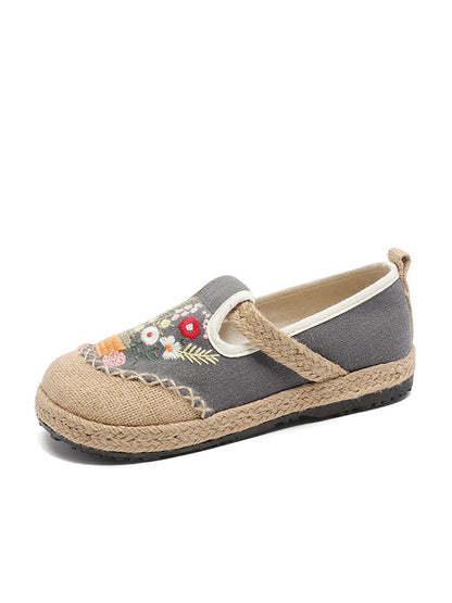 Women Summer Artsy Flower Embroidery Linen Cotton Shoes AT1080 TACH