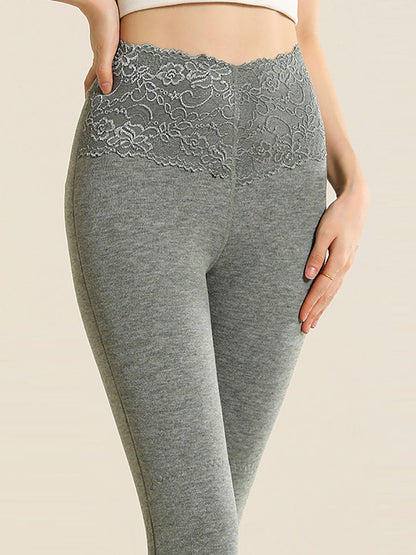 Women Winter Warm High Waist Lace Cashmere Leggings QM010 WEBR