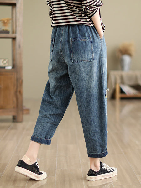 Women Summer Patch Spliced Denim Harem Pants CV1044 Ada Fashion