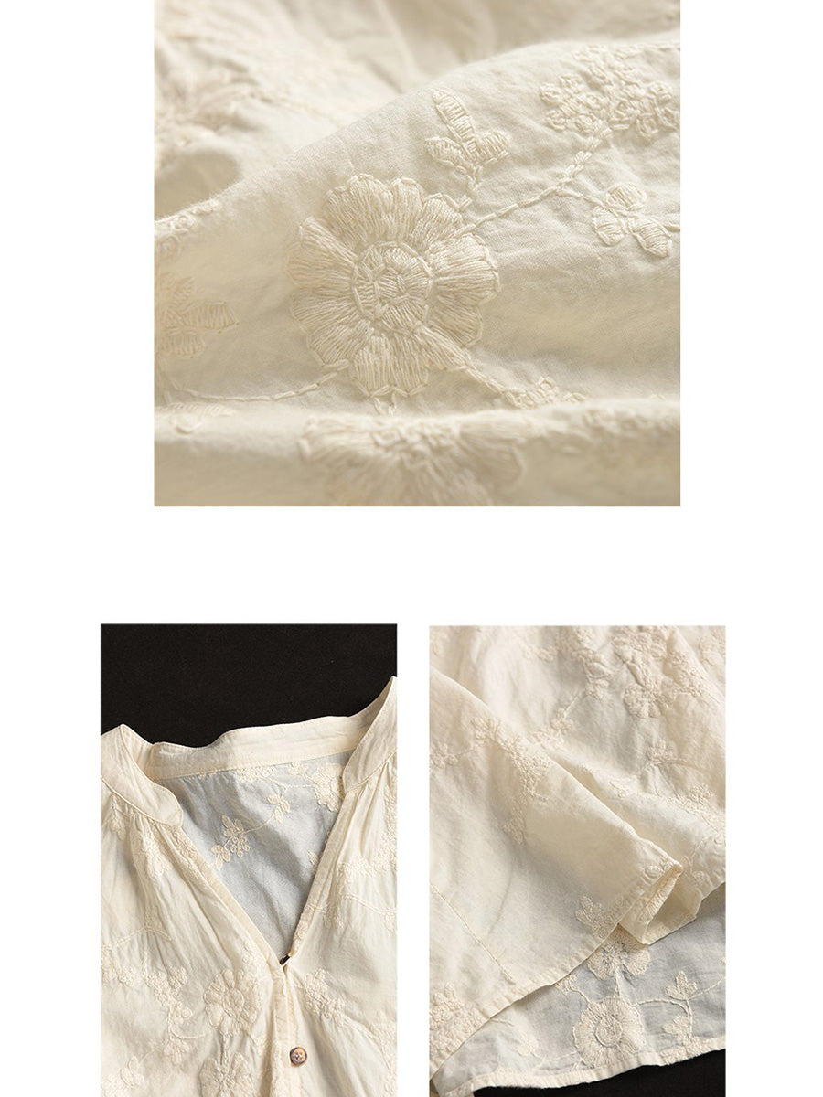 Women Summer Artsy Flower Jacquard Thin Button Cotton Shirt CX037 JLFZ