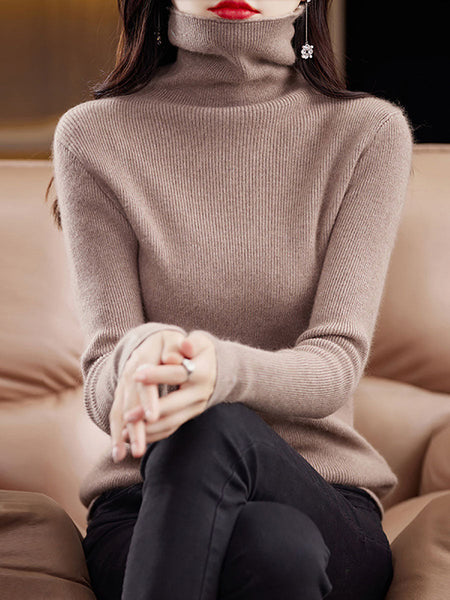 Women Autumn Turtleneck Solid Wool Knit Sweater BA1011 Genistyle Shop