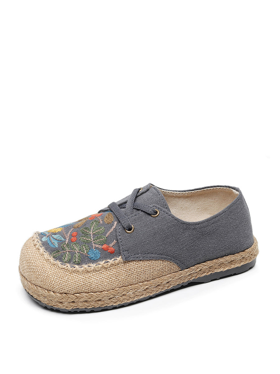 Women Summer Vintage Flower Embroidery Linen Cloth Shoes AT1068 TACH