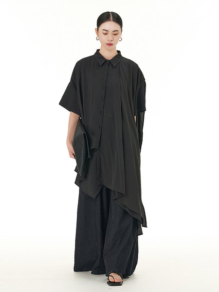 Women Casual Summer Dot Irregular Hem Loose Shirt KL1002 Ada Fashion