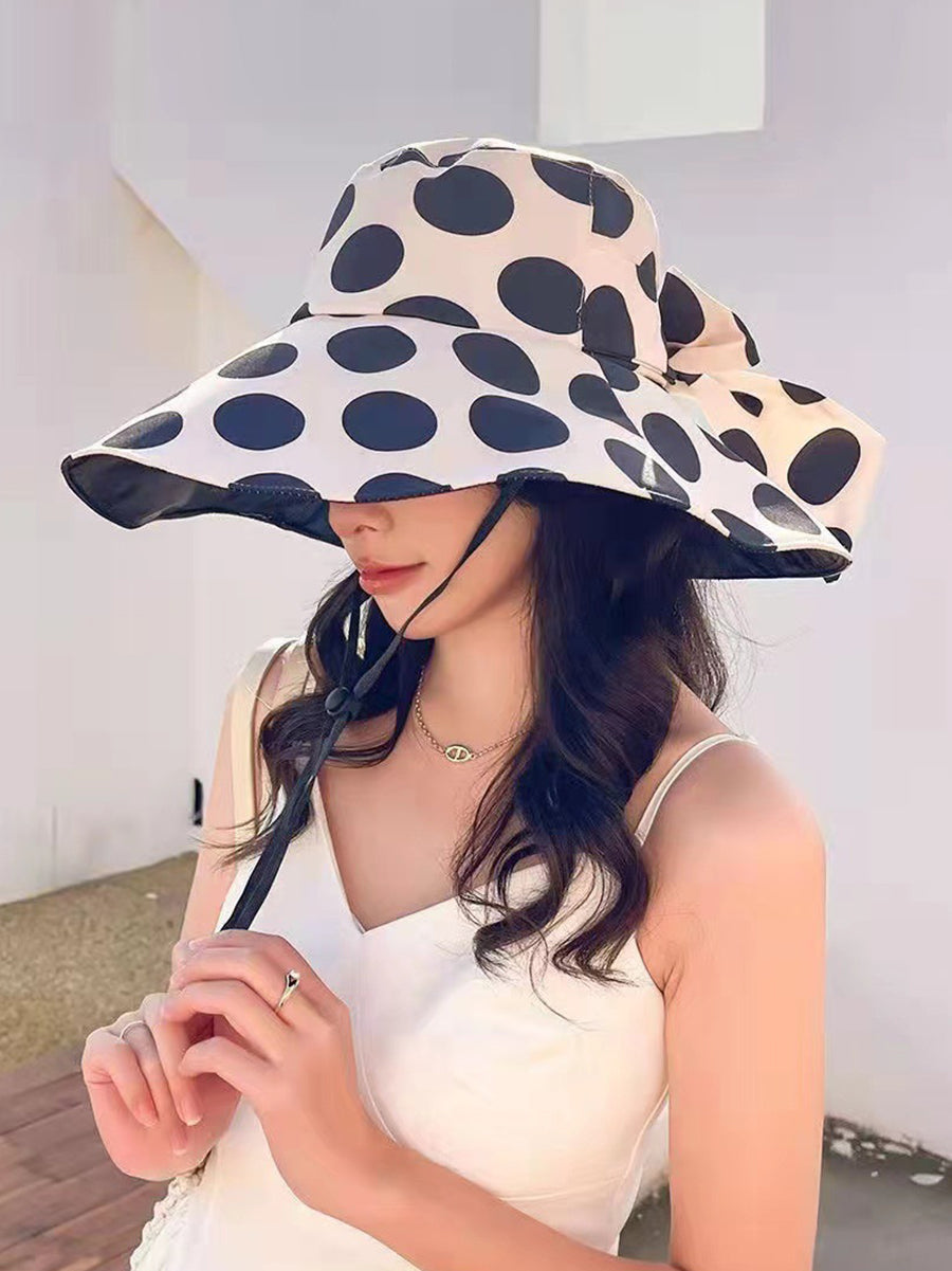 Women Summer Casual Dot Print Bowknot Sunproof Hat FG1016 Ada Fashion