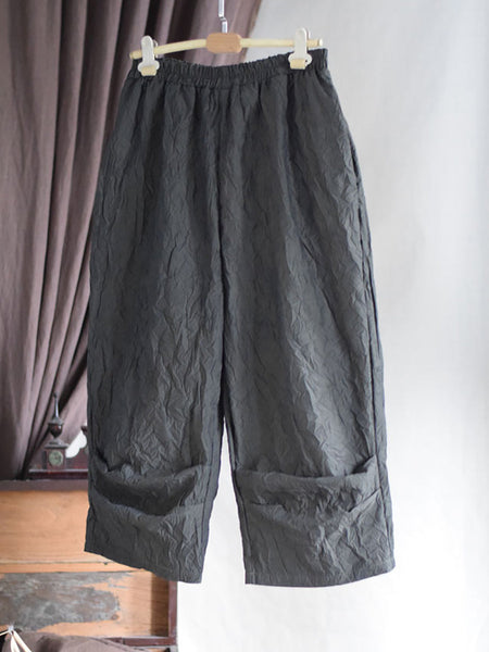 Women Summer Vintage Solid Loose Cotton Calf-Length Pants CV1042 Ada Fashion