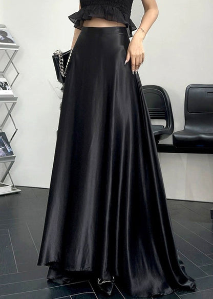 New Black Solid High Waist Silk Maxi Skirts Summer QP064 OL-SKTS241001