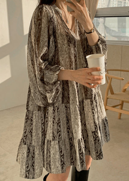 Bohemian Photo Color Print Patchwork Mid Dress Lantern Lantern TT1047 shopify