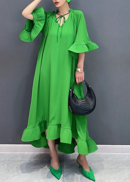 Green Tie Lace Patchwork Maxi Dresses Fall AO1029 JDML-FDL240909