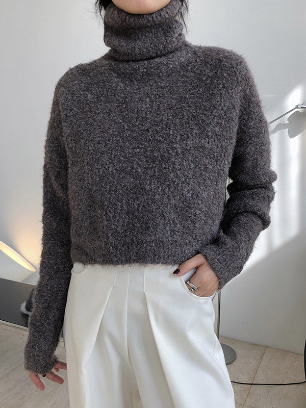 Brief Camel High-Neck Long Sleeve Wool-Blend Sweater AN1064 Genistyle Shop