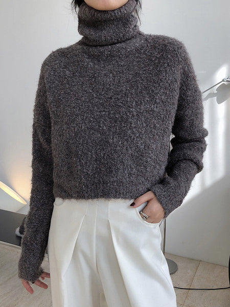 Brief Camel High-Neck Long Sleeve Wool-Blend Sweater AN1064 Genistyle Shop