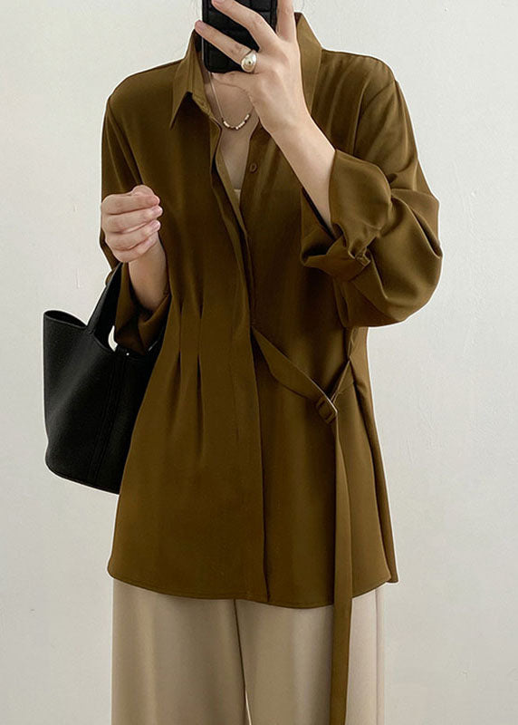 Bohemian Caramel Peter Pan Collar Cinched Shirt Spring TT1031 shopify