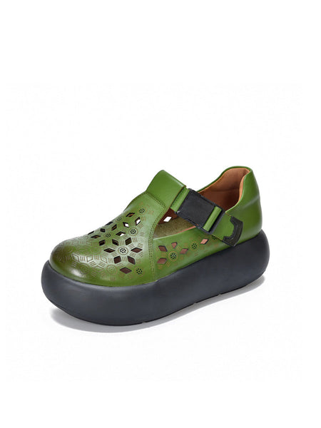 Out Hollow Casual Leather Women Genuine Shoes Summer Platform FashionChic