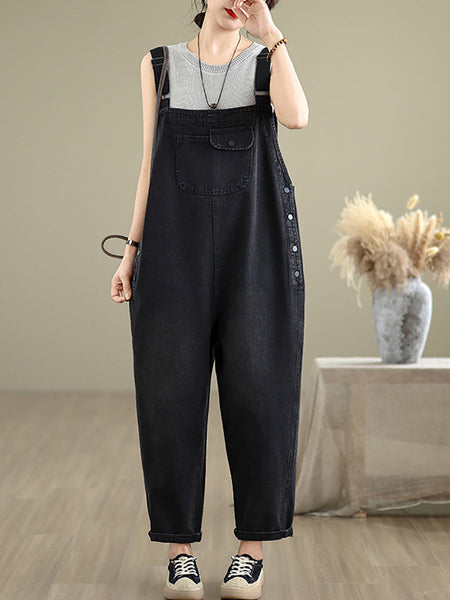 Denim Women Jumpsuits Loose Color Summer Casual Pure FashionChic