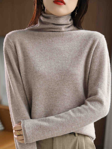 Women Autumn Turtleneck 100%Wool Solid Sweater BA1009 Genistyle Shop