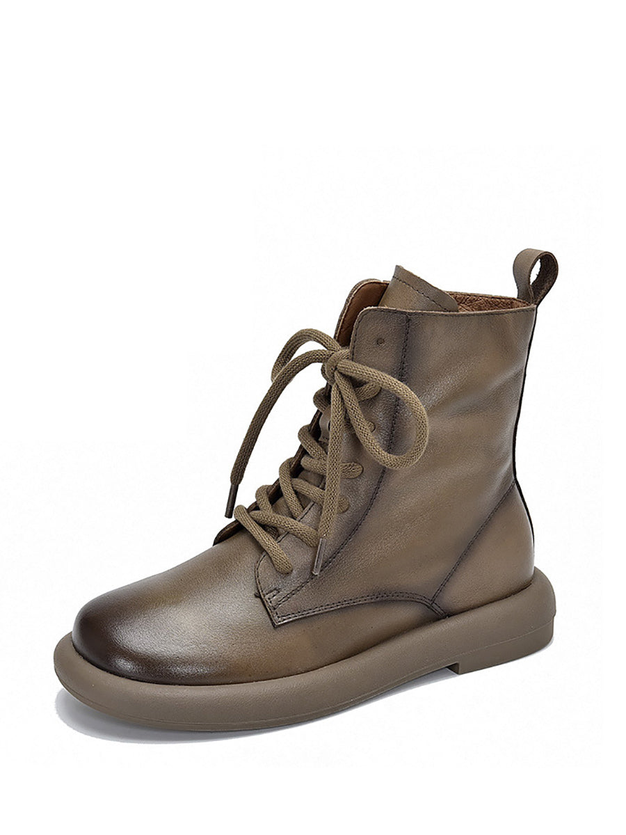 Women Genuine Leather Soft Zipper Mid Heel Martin Boots QU022 TZTJ
