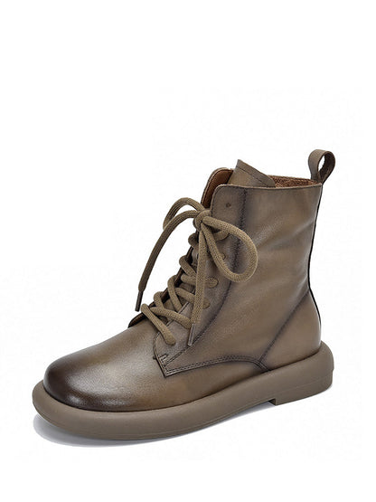 Women Genuine Leather Soft Zipper Mid Heel Martin Boots QU022 TZTJ