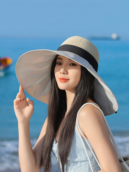Women Summer Travel Large Brim Sunproof Spliced Hat QW1036 Ada Fashion