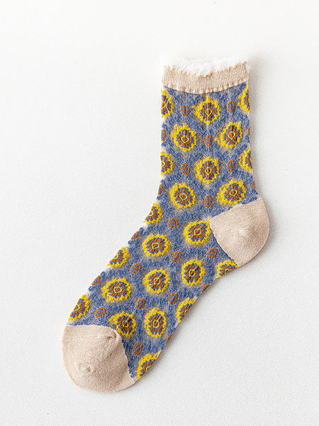 5 Pairs Women Flower Jacquard Lace Socks AS1010 Ada Fashion