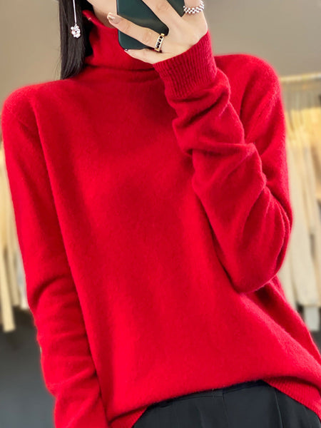 Women Autumn Turtleneck 100%Wool Soft Solid Sweater BA1037 Genistyle Shop