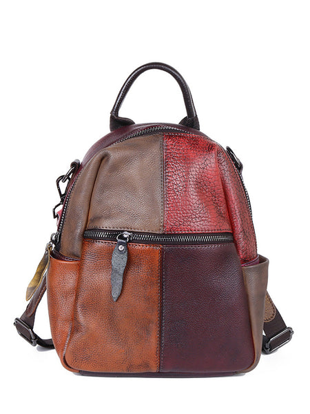 Women Colorblock Hand Painted Outdoor Leather Backpack AH1072 HDW