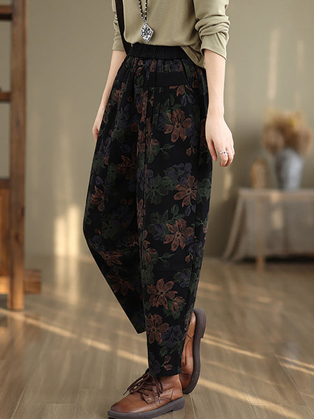 Women Autumn Vintage Flower Cotton Harem Pants AI1038 BUYKUD