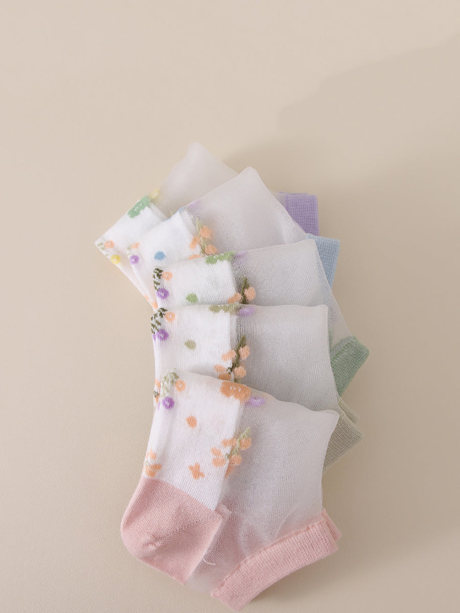 5 Pairs Women Summer Jacquard Thin Socks OO1033 BUYKUD