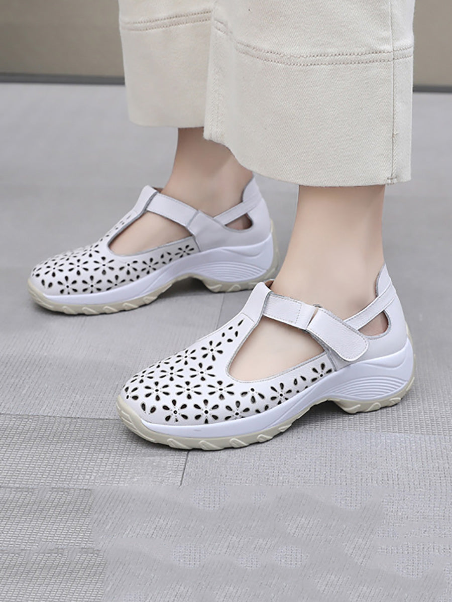 Women Summer Solid Leather Cutout Platform Shoes PA1025 Ada Fashion