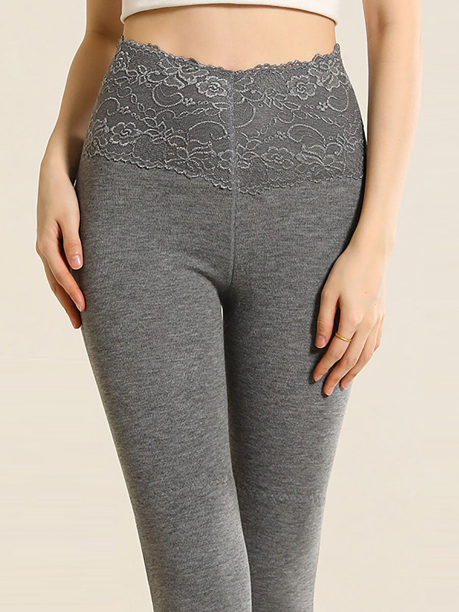 Women Winter Warm High Waist Lace Cashmere Leggings QM010 WEBR