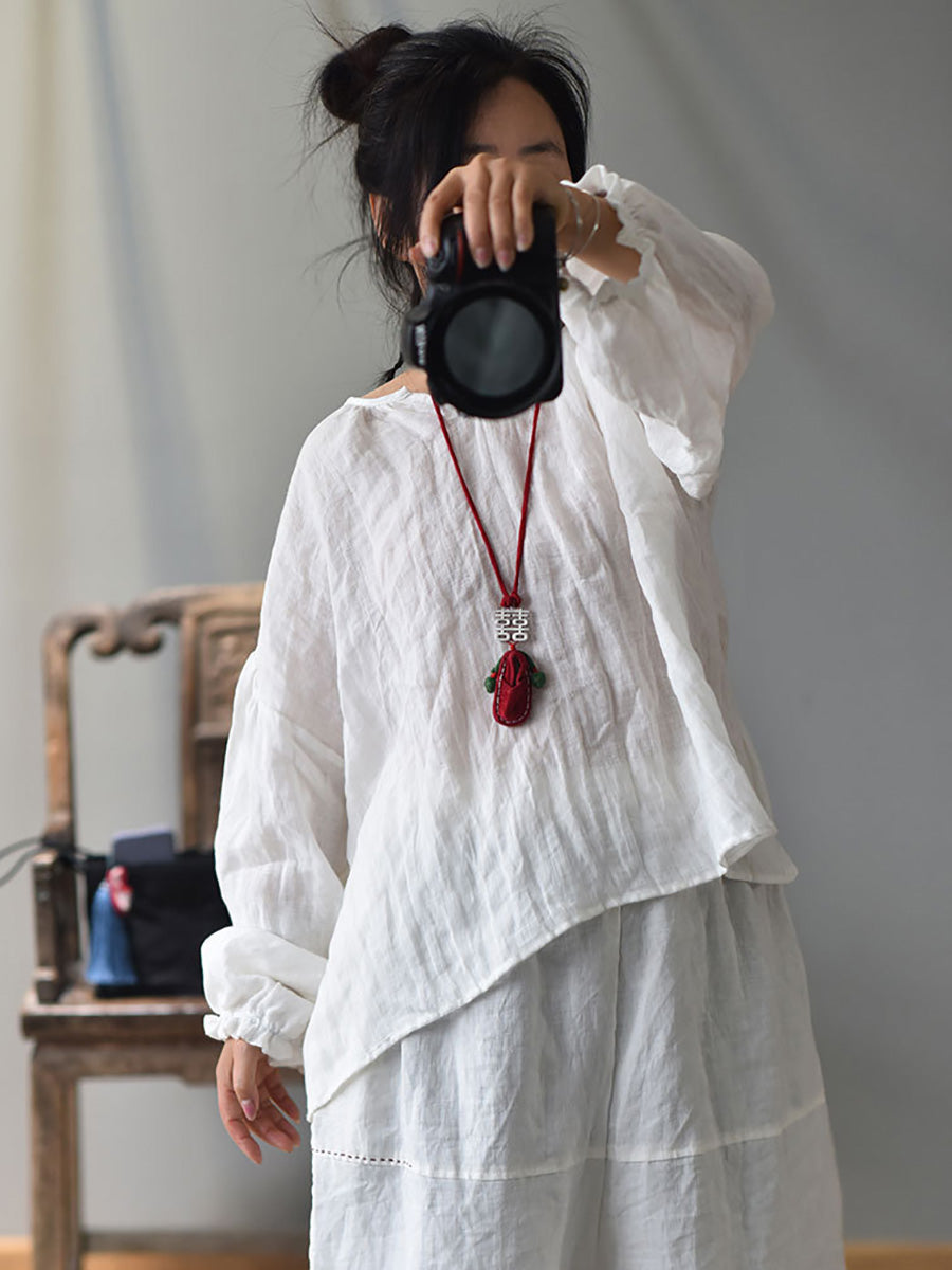 Women Spring Retro V-Neck Puff Sleeve Shirt AV1037 Genistyle Shop