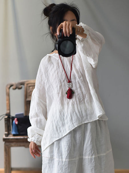 Women Spring Retro V-Neck Puff Sleeve Shirt AV1037 Genistyle Shop