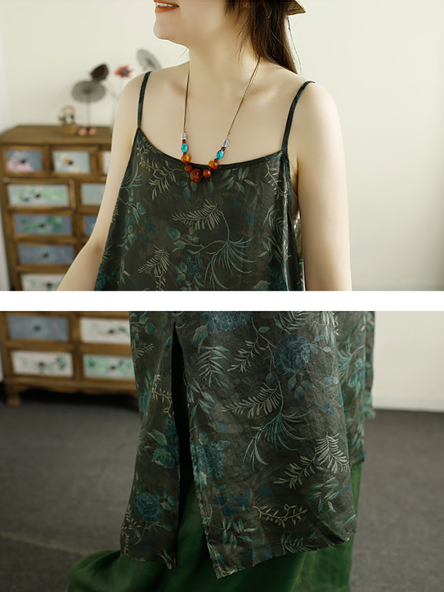 Women Summer Vintage Flower Ramie Vest Dress ZZ1045 Ada Fashion