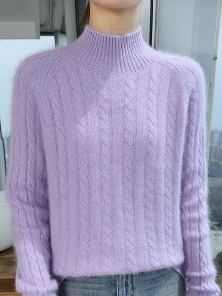Women Autumn Vintage Half-Turtleneck 100%Wool Trist Sweater BA1065 Genistyle Shop